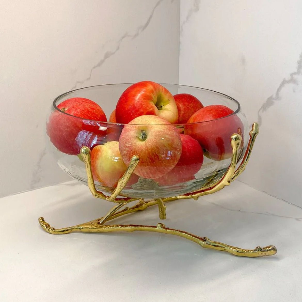 Glass Bowl with Twig Base - Peak Home Decor